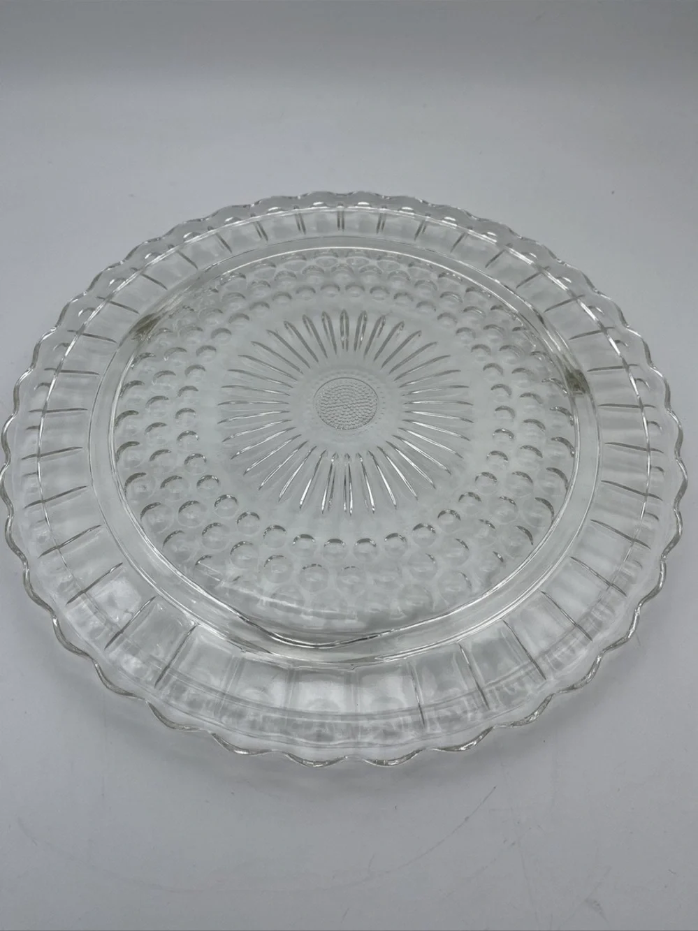 Scalloped Clear Glass Serving Platter - Decorative Pressed Pattern